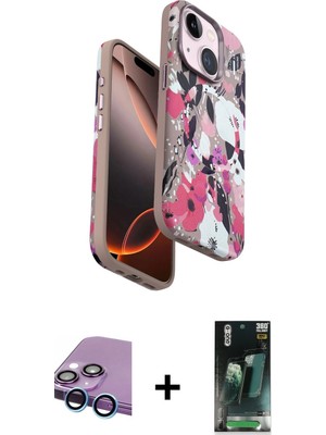 BUTİMAR'S iPhone 14 Siluet Doku - Şeffaf 360 Full Body Arka Koruyucu + Mavi Raze Metal Kamera Lens