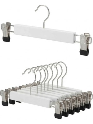 Faravis Atelier Beyaz Ahşap Pantolon ve Etek Askısı Klasik Kancalı 10 Adet Pvc Mandallı