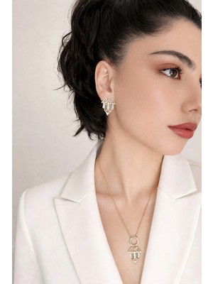 Ascera 316L Çelik Kolye Küpe Seti – Altın Renk Kararmayan Modern Kadın Takı Seti (Özel Kutulu)