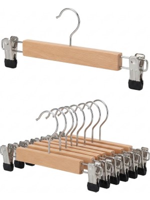 Faravis Atelier Naturel Vernikli Cilalı Ahşap Pantolon ve Etek Askısı Klasik Kancalı 10 Adet Pvc Mandallı