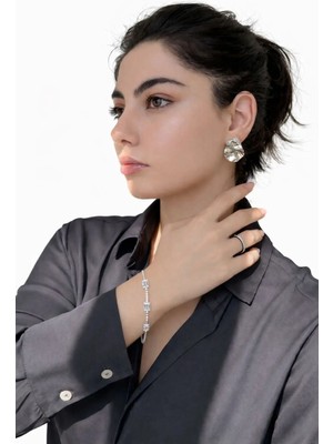 Ascera 316L Paslanmaz Çelik 3’lü Takı Seti – Küpe Baget Bileklik Ayarlanabilir Yüzük Hediye Kadın Seti