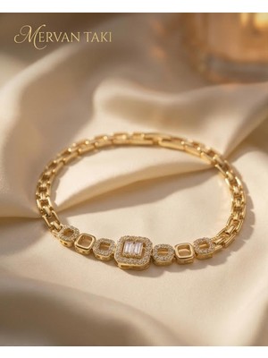 Mervan Takı Altın Renk Zirkon Taşlı Xuping Çelik Bileklik