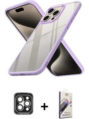 BUTİMAR'S iPhone 15 Pro Max Nova Işık Serisi - Siyah Bilvis 3D Mat Cam Ekran Koruyucu + Gri Pvd Metal Kamera Lens