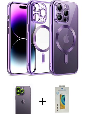 BUTİMAR'S iPhone 12 Pro Nova Işık Özel Seri - Siyah Polymer Nano Ekran Koruyucu + Yeşil Neon Fosforlu Kamera Lens