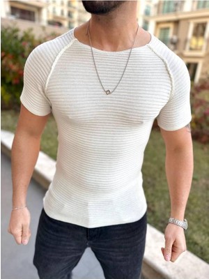 Elku Moda Tişört Örme Triko Tişört Bisikletyaka Nefes Alabilen Terletmez Slim Fit Dar Kesim T-Shirt