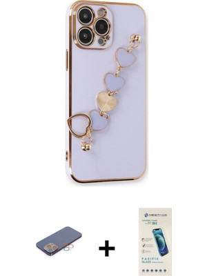 BUTİMAR'S iPhone 13 Pro Max Nova Işık Prime - Şeffaf Pasifik Cam Ekran Koruyucu + Pembe Renkli Kamera Lens Koruma Cam