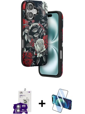 BUTİMAR'S iPhone 16 Siluet Doku - Siyah 3D Antistatik Seramik Nano Ekran Koruyucu + Gümüş Bilvis Titan Kamera Lens