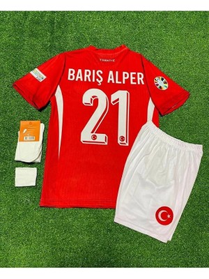Türkiye 2024 Barış Alper Yılmaz Iç Saha Çocuk Forması 4'lü Set (Euro 2024 Patch) Kırmızı