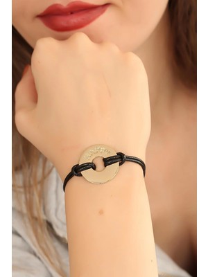 Twin Store Happy (Mutlu) Siyah Deri Ipli Unisex Mood Bileklik