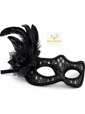 Twin Store Siyah Tüylü Balo Maskesi Kadın Parti Aksesuarı