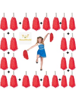 Twin Store 12 Çift ( 24 Adet ) Kırmızı Renk 23 Nisan 19 Mayıs 29 Ekim Okul Gösteri Ponponları