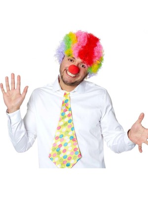 Twin Store Rengarenk Kıvırcık Afro Bonus Peruk 110 gr Kırmızı Burun Seti