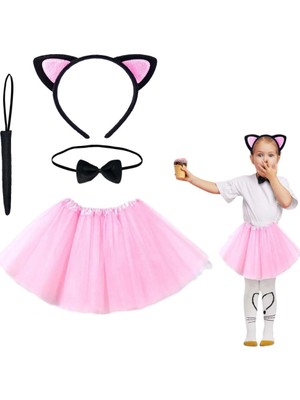 Twin Store Pembe Renk Etekli Kostüm Seti (Tütü, Taç, Papyon, Kuyruk)