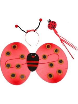 Twin Store Çocuk Gösteri Için Uğur Böceği Kanat + Taç + Asa 3 Lü Kostüm Seti