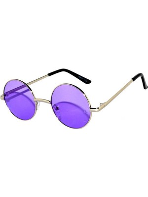 Twin Store Yuvarlak Cam John Lennon Tarzı Gümüş Çerçeveli Mor Gözlük