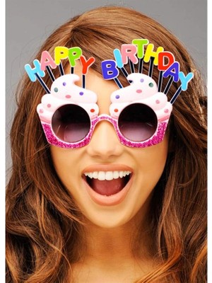 Twin Store Happy Birthday Yazılı Pembe Fuşya Renk Parti Gözlüğü 12X7 cm