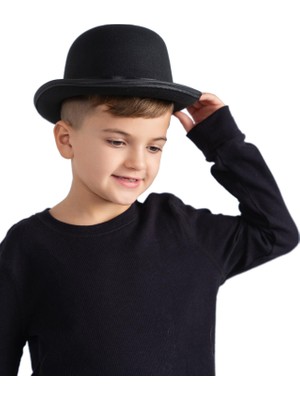 Twin Store Charlie Chaplin Stil Çocuk Şapkası – Siyah Melon Parti Şapkası