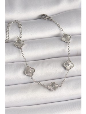 Twin Store Çelik Gümüş Renk Işlemeli Baby Boy Yonca Model Kadın Bileklik