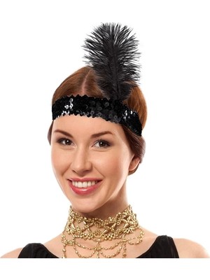 Twin Store Siyah Renk Çarliston Başlık 90 Lı Yıllar 80 Li Yıllar Tüylü Saç Bandı