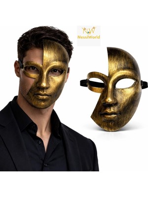 Twin Store Antik Efektli Altın Yarım Yüz Parti Maskesi