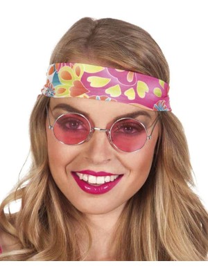 Twin Store Yuvarlak Cam John Lennon Tarzı Hippi Gümüş Çerçeveli Pembe Gözlük