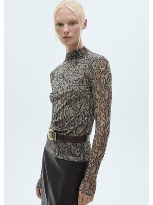 Mango Hayvan Desenli Perkins Yaka Tişört