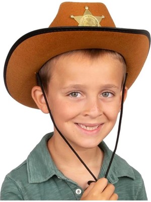 Twin Store Kovboy Şerif Şapkası Kahve 12 Adet - Kostüm, Parti Gösteri Şapkası