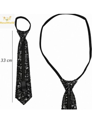 Twin Store Siyah Renk Pul Payetli Işıltılı Parti Kravatı 33 cm