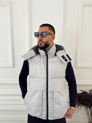 Elku Moda Şişme Yelek Fermuar Kapamalı Portatif Kapüşonlu Şişme Yelek