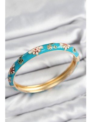 Twin Store Mineli Pirinç Çiçek Motifli Gold Kadın Kelepçe - TJ-BB7618