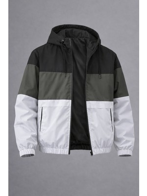 Damga Erkek Trend Desenli Haki Fermuarlı Yağmurluk