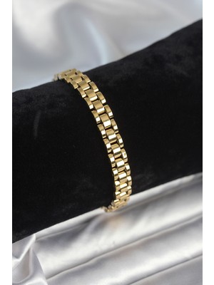 Twin Store Çelik Gold Renk 7 mm Kalınlık Erkek Bileklik - TJ-EB3763