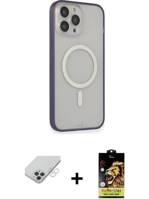 BUTİMAR'S iPhone 14 Pro Max Siluet Işık Koleksiyonu - Siyah Buffer Cam Ekran Koruyucu + Gümüş Band Metal Kamera Lens