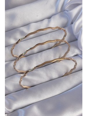 Twin Store Çelik Gold Renk Dalgalı Model Bilezik Seti - TJ-BB6177