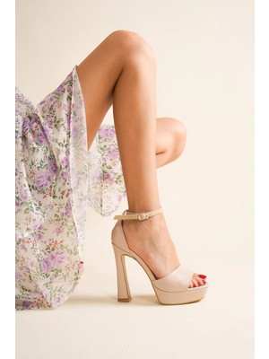 Ayakkabı Ateşi Nude Cilt Baretli Platform Topuklu Kadın Ayakkabı Pirel