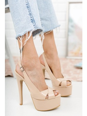 Ayakkabı Ateşi Nude Rugan Yandan Ayarlanabilir 15CM Ince Yüksek Topuklu Ayakkabı Acero
