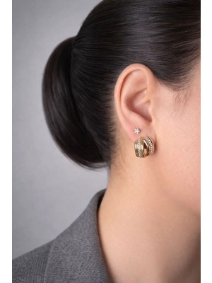 Ascera Zirkon Taşlı Gold  (2’li)  Küpe Seti – Yıldız Detaylı 316L Çelik Altın Renk Kadın Model