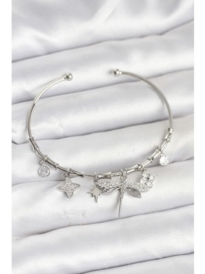 Twin Store Yusufçuk Charmlı Gümüş Renk Pirinç Kadın Bileklik - TJ-BB8046