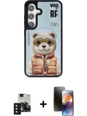 BUTİMAR'S Galaxy S24 Siluet Modern Özel Seri - Siyah 3D Antistatik Mat Seramik Nano Ekran Koruyucu + Siyah Pvd Metal Kamera Lens