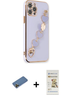 BUTİMAR'S iPhone 12 Pro Max Nova Işık Prime - Siyah Mat Seramik Nano Ekran Koruyucu + Gold Shine Kamera Lens Koruma Cam