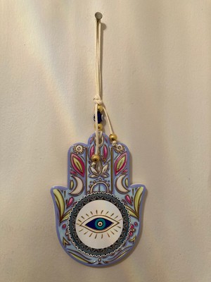 Plus Home Nazarlık Fatma Ana Eli Model El Işçiliği Lila Desenli Çapı 15 cm