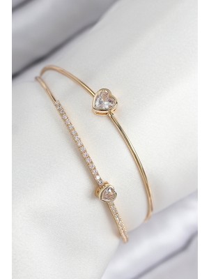 Twin Store Pirinç Zirkon Taşlı Model Gold Renk Kadın Bileklik - TJ-BB7869