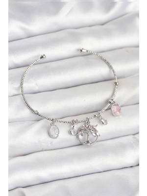 Twin Store Hayat Ağacı Charmlı Gümüş Renk Pirinç Kadın Bileklik - TJ-BB8038