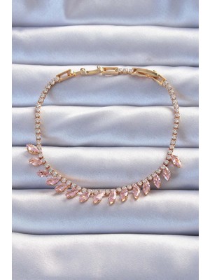 Twin Store Pirinç Vip Seri Altın Renk Pembe Zirkon Taşlı Bileklik - TJ-BB6325