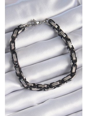 Twin Store Çelik Siyah Gümüş Renk Kral Zincir Model Erkek Bileklik - TJ-EB3694