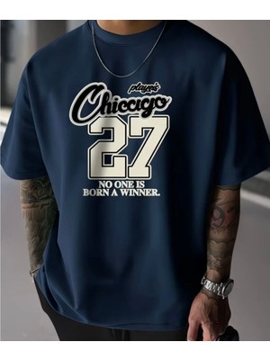 Punix Büyük Beden Özel Seri Chicago 27 Baskılı Ultra Rahat %100 Pamuk Oversize Battal  Erkek T-Shirt