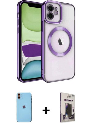 BUTİMAR'S iPhone 11 Nova Işık Özel Seri - Siyah Bilvis Hayalet Cam Ekran Koruyucu + Turuncu Neon Fosforlu Kamera Lens