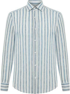 MUDO Keten Karışımlı Çizgili Regular Fıt Gömlek