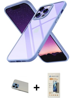 BUTİMAR'S iPhone 13 Pro Max Nova Işık Serisi - Siyah 6d Mat Seramik Hayalet Nano Ekran Koruyucu + Mavi Rainbow Kamera Lens Koruma Cam