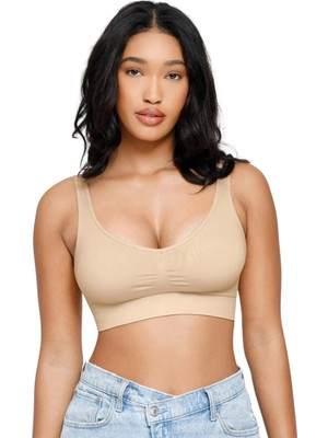 YMÇ Premium Ultra Esnek Yumuşak Dokulu Gün Boyu Konfor Sunan Pedsiz Seamless Spor Sütyen (Pedsiz)